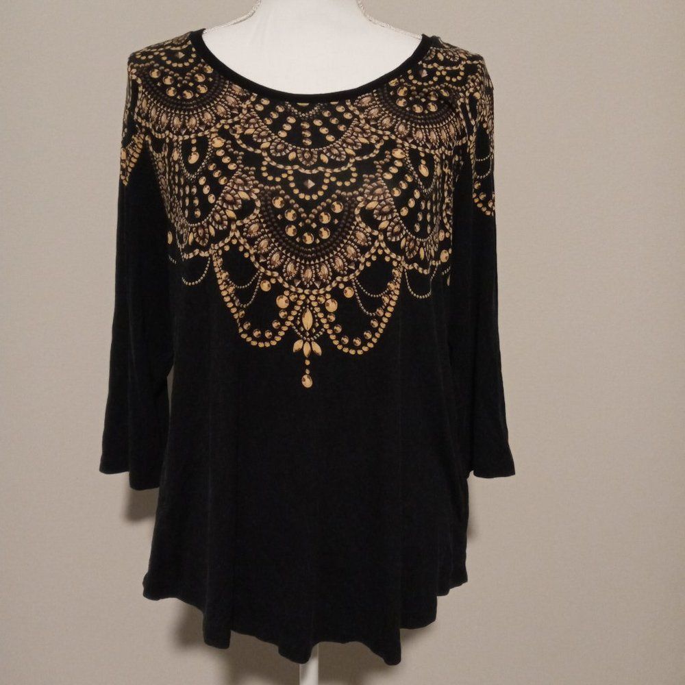 JM Collection Black with Gold Jewelry Print - Size XL Petite